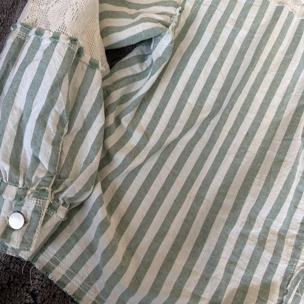 Pol Patchwork Lace Blue White Stripe Button Up Sh… - image 8